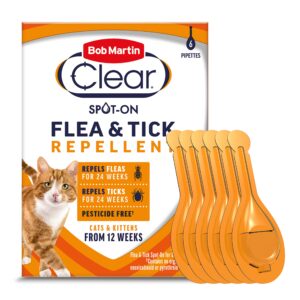 Bob Martin Clear | Spot On Flea & Tick Repellent for Cats and Kittens | Pesticide Free | Clinically Proven Protection (6 Pipettes )