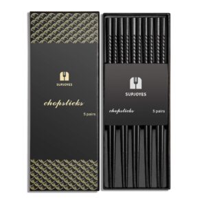 SUPJOYES 5 Pairs Fiberglass Chopsticks - Reusable Chopsticks Dishwasher Safe