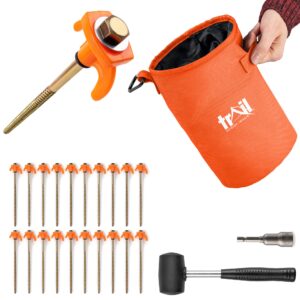 Trail 20 x Screw Tent Pegs for Hard Stony Ground and Gravel Pitches with Mallet