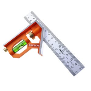 Presch Combination Square 150mm Metric – Accurate Universal Adjustable Carpenter Square with Stainless Metal Stop Ruler and Scribing Tool – Professional Measuring Tool