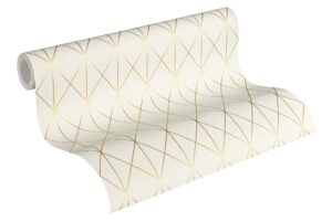 A.S. Création Designdschungel by Laura N. Non-Woven Wallpaper Geometric Wallpaper 10.05 m x 53 cm Cream Metallic Made in Germany 365751 36575-1