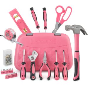 Apollo 67pc Home DIY Pink Tool Kit Set. Complete Basic Hand Tools in a Ladies Style Clutch-Bag Sturdy Box