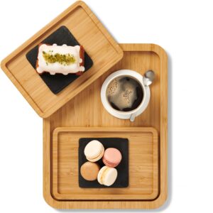 LARHN Serving Tray Set - Bamboo Wooden Trays for Food