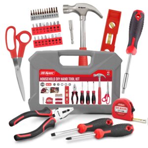 Hi-Spec 42pc Red Household Tool Kit Set. Starters Basic DIY Hand Tools with Screwdriver Set