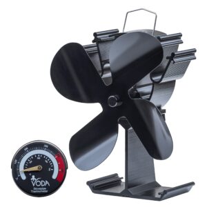 Wood Stove Fan Heat Powered Fan with Thermometer 4 Blade Log Burner Fan Silent Eco Friendly Stove Top Fan for Wood Log Burner Fireplace