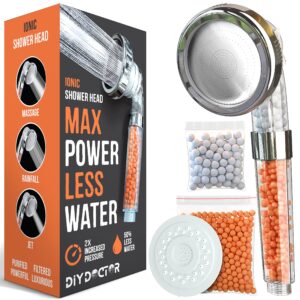 DIY Doctor 3-Mode Ionic Shower Head with Beads - Shower Head High Pressure - Power Shower Head to Increase Pressure - Hard Water Filter Shower Head - High Pressure Shower Heads - 50% Less Wate