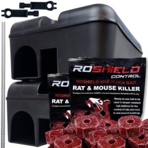Roshield External Tamper Proof Rodent Bait Box & Wax Block Rat Poison Kit - Garden & Home Treatment Killer Safety Kit (2 Boxes & 600g Blocks)