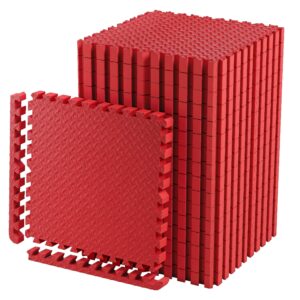 Edukit Interlocking Puzzle Floor Tiles Mat; Pack of 8; 60 x 60cm; 2cm Thick; EVA Foam; Red – Thicker and Larger than Regular Tiles for Heavyweight Equipment - Ideal for Gyms