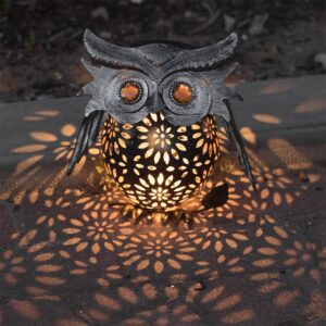 GloBrite Solar Outdoor Garden Hanging Owl Lantern - Vintage Metal Waterproof LED Lamp