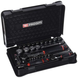 FACOM - Unisex Ratchet Set - RS.161-1PB - Complete Tool Set - 27 Pieces Including 1 Ratchet - 9 Sockets 1/4 + 1/2 Inch - 2 Extensions - High Performance - Thermoformed and Sturdy Tray