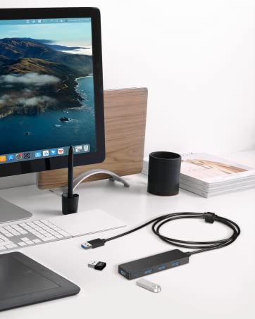 Aceele 6 in 1 USB 3.0 Hub with 1.2M Extended Cable, Micro USB Power Supply Port, 3*USB 3.0 and SD...