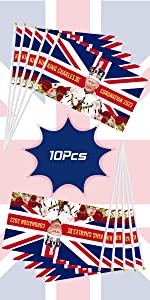 10Pcs King Charles III Stick Flags,King Coronation Decorations Hand Waving Flags