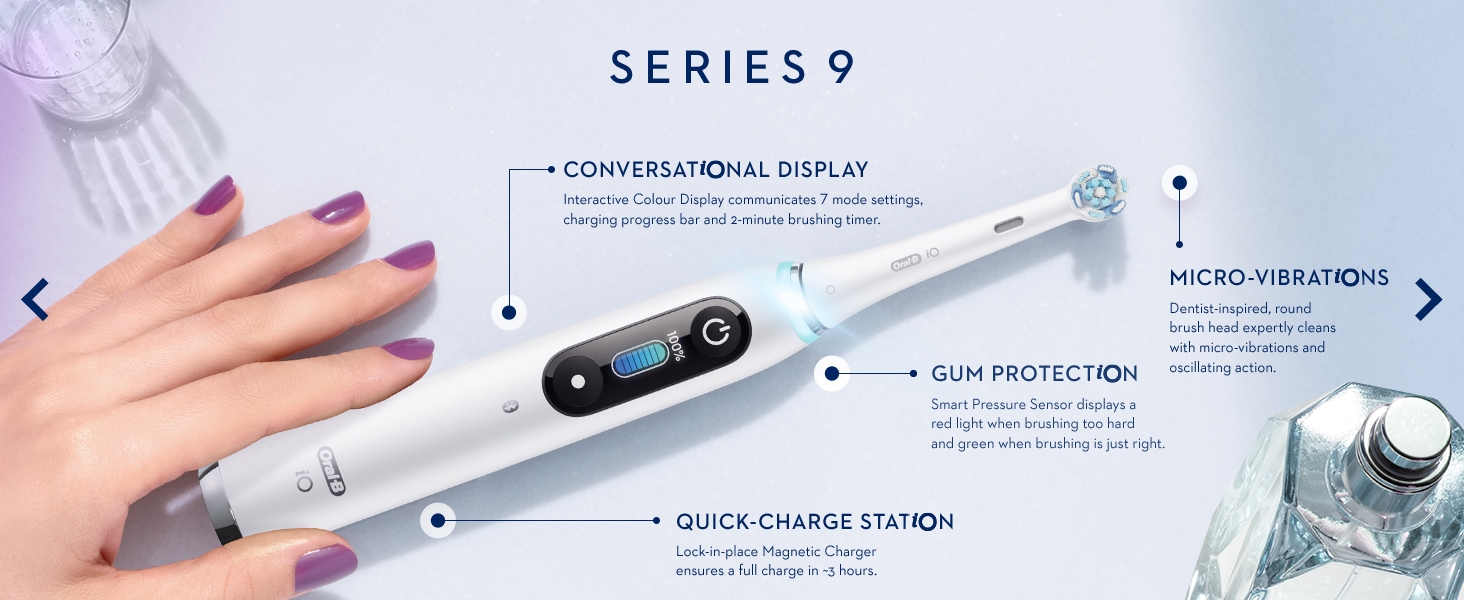 Oral-b iO9 Conversational display, quick charge, micro vibrations & gum protection