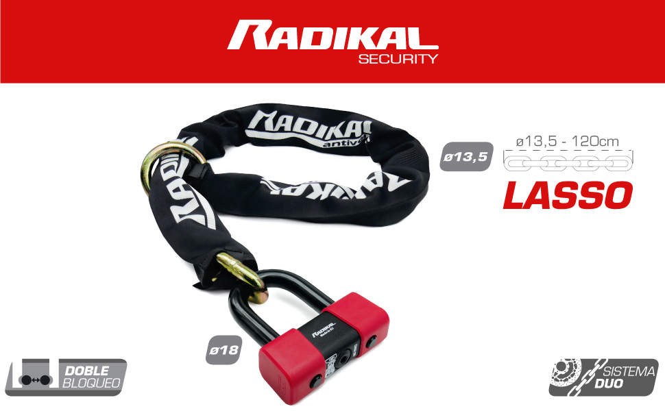 Radikal security, anti-theft, motorcycle, u, MINI U, scooter, classe sra, rk48120L, chain, APPROVED