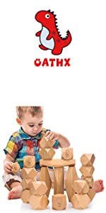 OATHX Montessori Toys Stacking Rocks Wooden Grimms Blocks Building
