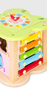 wooden activity cube play garden beehive xylophone shape sorter puzzle clock montessori learning kid