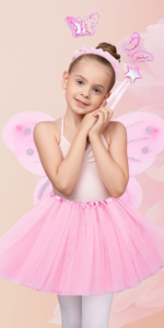 Pink fairy costume for girls with pink butterfly wings star wand butterfly headband and tutu skirt