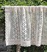 Lace Rod Pocket Valance Curtain 60cm Drop Cafe Short Curtain Cream-colored Net Half Window Treatm...