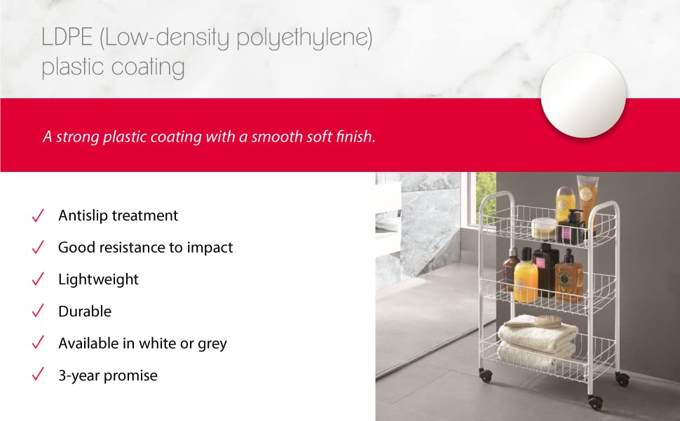 Metaltex Siena 3-Tier Trolley with Wheels - Multipurpose Storage Cart for Home 