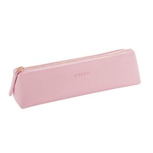 Fyore Luxury PU Leather Pencil Case Slim Design with Metallic Zipper Pocket Size for Pen Make Up Brush (Pink)