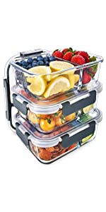 3 triple three glass compartment Igluu meal prep containers single section sectioned trays tubs