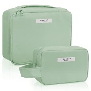 2Pcs Makeup Bag Travel Makeup Bag Waterproof Cosmetic Bag Portable Makeup Organizer Bag for Women Girls(Green)