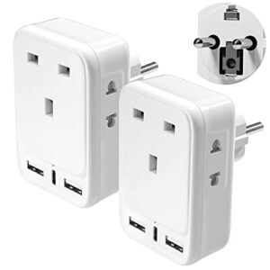 European to UK Plug Adaptor Travel Adapter with 3 USB Ports and 2 Shaver Adapter