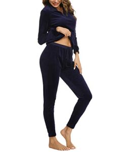 Irevial Womens Pyjama Set Loungewear Long Sleeve Fleece Velvet Tracksuits Nightwear Jogging Sportwear 2 Piece