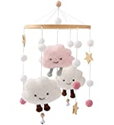 Promise Babe Mobile Baby Wind Chimes with Felt Balls Moon Mobile Baby Wooden Mobile Baby Girl Bed...