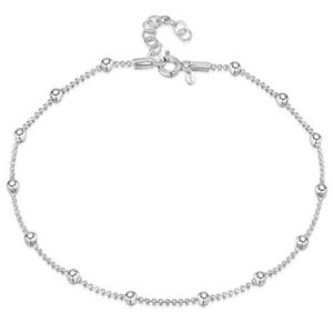 Amberta 925 Sterling Silver Adjustable Anklet - Classic Chain Ankle Bracelets - 9" to 10" inch - Flexible Fi