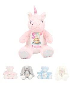 Hoolaroo Personalised Teddy Bear for Girl New Boy Baby Gift Newborn Baby Present 1st Birthday Gift 2nd 3rd 4th 5th Teddies Christening Baptism First Keepsake Rainbow (Unico