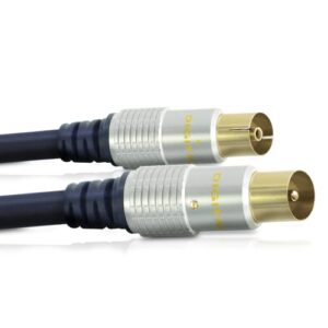 TV Aerial Cable 2m – Male to Female Coaxial Wire with Gold Plated Plugs| Plug-to-Plug Shielded Connectors | Antenna AV Lead for Digital and Analogue Signal Transmissio