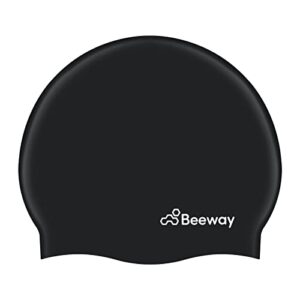 BEEWAY Swimming Cap - 100% Silicone Swim Hat Unisex Men Women Kids 6-14 - Durable