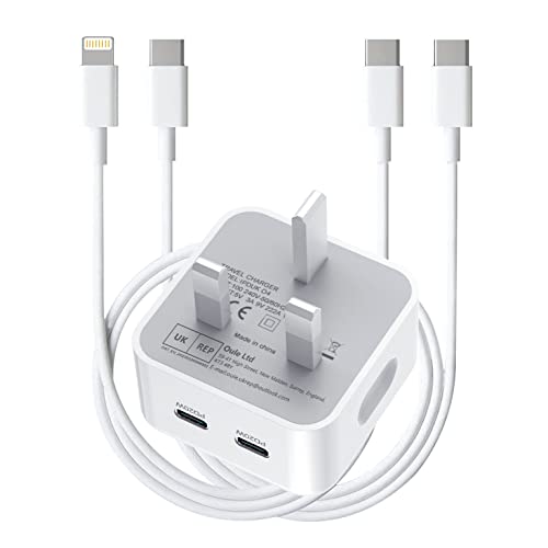 Apple iPhone Charger Plug,40W USB Type C Dual Port Plug & 6.6FT USB C to Lightning Cable and USB C to C Charging Cable Sync Transfer Cord for iPhone14/13/12/11/XS/X/iPad