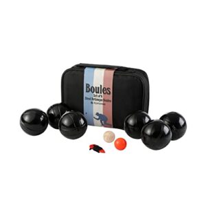 Komonee 6 Boules Petanque Bowls Set Luxury Polished Black Stainless Steel Balls Popular French Game Includes Measure With Wooden Jacks And Black Canvas Carry Bag
