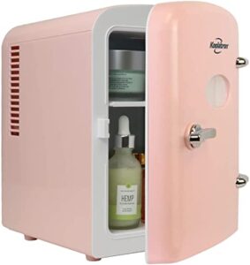 Koolatron Retro 4L 6 Can Portable Mini Fridge Compact Refrigerator for Bedroom Skincare Cosmetic Beauty Personal Cooler 12V and AC Cords