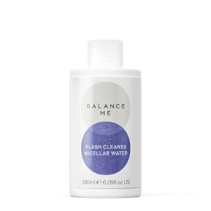 Balance Me Flash Cleanse Micellar Water – 100% Natural Vegan Facial Cleanser – Easily Removes Dirt & Make-Up – With Hyaluronic Acid & Peptides – For All Skin Types – Made In Uk – 180Ml