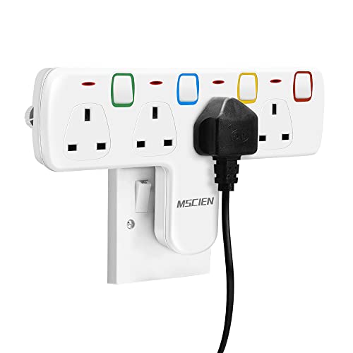 Mscien T Plug Extension 4 Way Socket Wall Plug Extension with Individual Switches