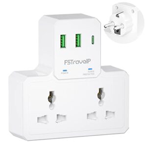 UK to European Plug Adapter with USB (2 USB A + 1 USB C)