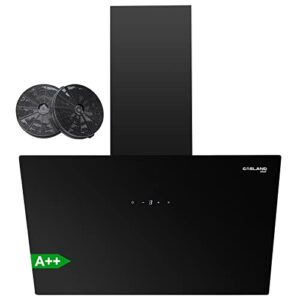 GASLAND Chef AR60BS Angled Cooker Hood 60cm with Carbon Filters Recirculating Extractor Fan Kitchen Wall Mounted Range Hood Touch Control Class A++ 577m³/h Black Tempered Glass            [Energy Class A++]