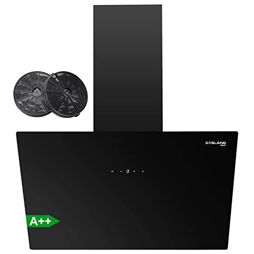 GASLAND Chef AR60BS Angled Cooker Hood 60cm with Carbon Filters Recirculating Extractor Fan Kitchen Wall Mounted Range Hood Touch Control Class A++ 577m³/h Black Tempered Glass            [Energy Class A++]
