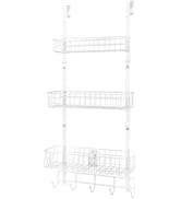 UOMIO Over The Door Hook Hanger Storage Shelf Heavy Duty Steel Coat Rack Basket Holder Ideal Over...