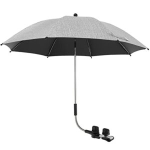 Baby Stroller Umbrella 360° UV Protection Pram Umbrella Universal Baby Stroller Parasol with Adjustable Clamp and Flexible Arm Waterproof Baby Carriages Umbrella for Pushchair Pram Buggy (75 cm