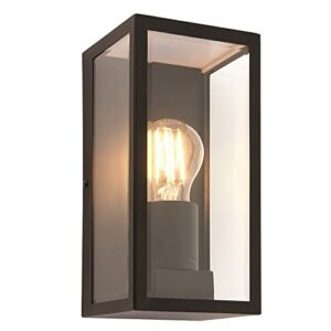 National Lighting Outdoor Wall Light - Matt Black Stainless Steel Boxed Lantern with Glass Panels - IP44 Rated Outside Light - Compatible with 28W 240V E27 Eco GLS or LED E27 (Not Included)            [Energy Class A]