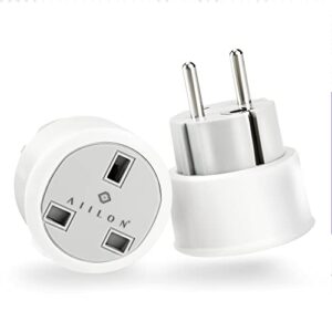UK to Europe Adapter - 2-Pack UK to Eu Adapter Set - Type E/F EU Plug Adaptor - Safe European Plug Adapter with Socket Lock Mechanism - Powerful Europe Plug Adapter - Modern Travel Plug Adapte