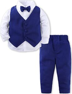mintgreen Baby Boys Gentleman Suit Set Long Sleeve Shirt with Bowtie + Waistcoat + Pants