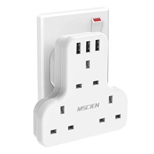 Mscien 3 Way Plug Extension with USB