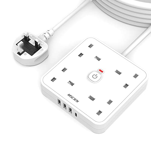 5M 4 Gang Extension Lead with 4 USB Slots (1 Type-C and 3 USB-A)