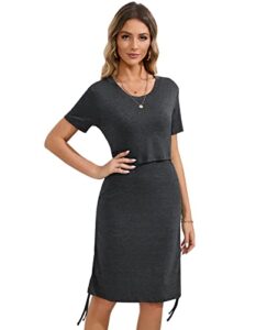 Sosolism 4 in 1 Women's Maternity Nursing Dress for Breastfeeding Short Sleeve Side Drawstring Top