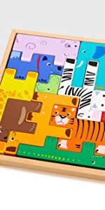 wooden animal building blocks puzzle tetris zoo shape sorter stacking educational kids learning toys